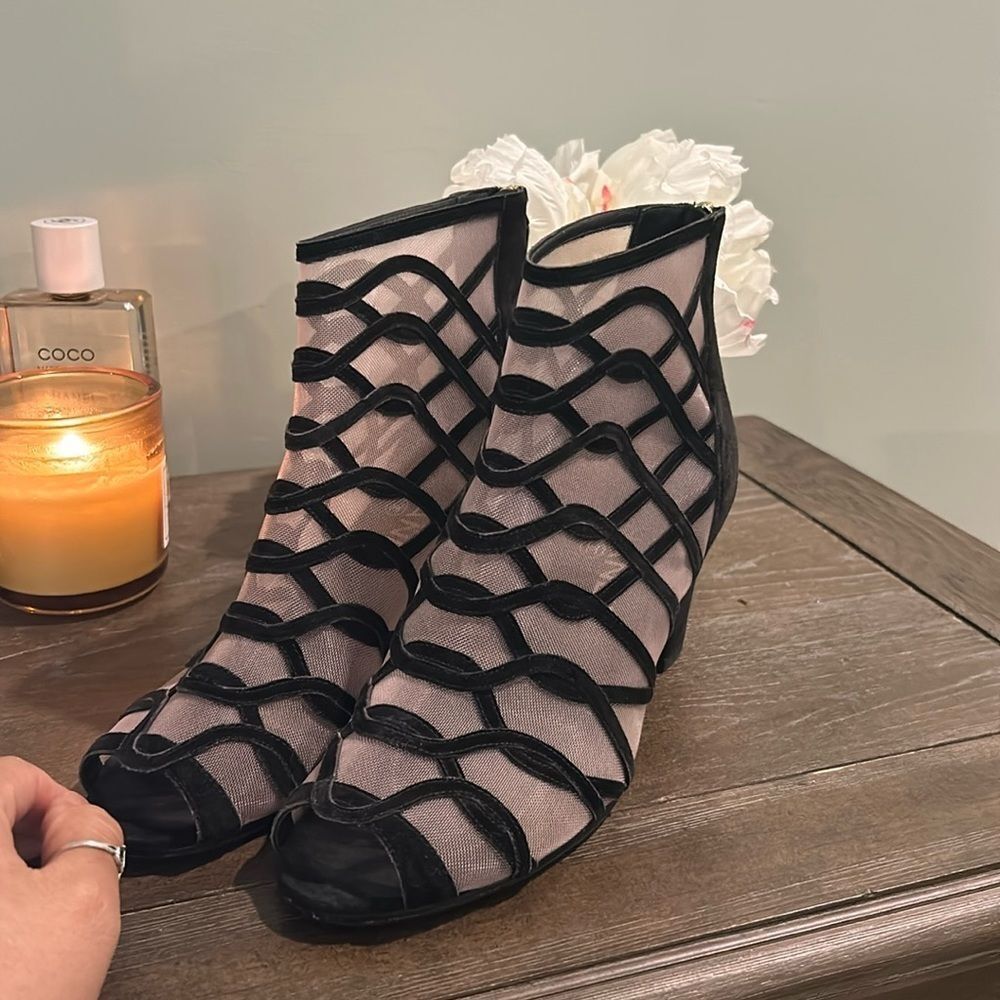 Chanel booties mesh peep high heels